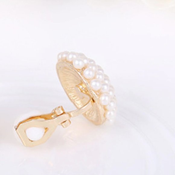 NEW - 14K Gold Pearl Pave Stud Clip Earrings - Picture 8 of 10